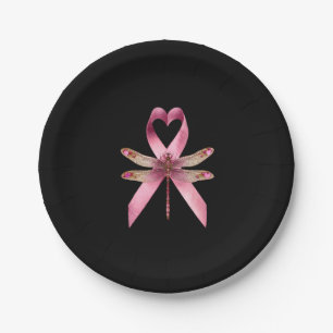 Cute Breast Cancer Heart Dragonflies Awareness Wom Paper Plate