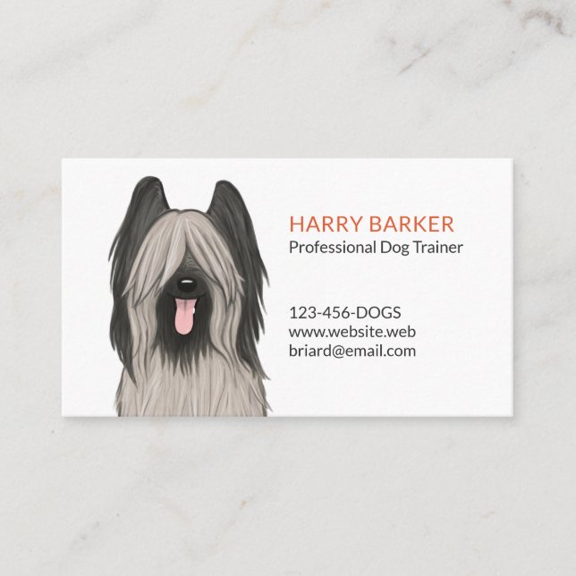 Cute Briard Cartoon Dog | Pet Services | Grooming Business Card (Front)