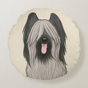 Cute Briard Cartoon Dog Round Cushion