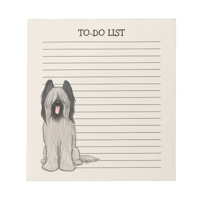 Cute Briard Lined Paper with Custom Text Notepad (Front)