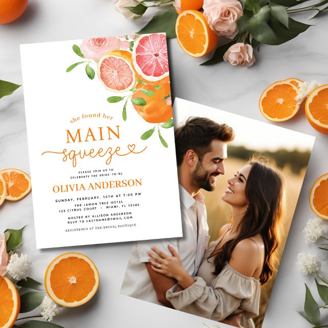 Cute Bridal Shower Photo Main Squeeze Citrus  Invitation (Creator Uploaded)