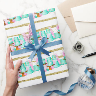 Cute Bridal Shower Wedding cakes tiled Wrapping Paper