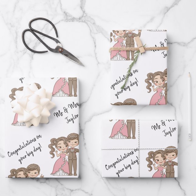 Cute Bride and Groom Names White Wrapping Paper Sheet (Front)