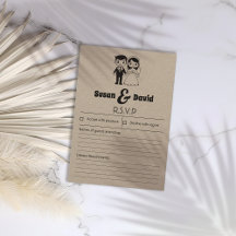 Cute Bride and Groom RSVP Card