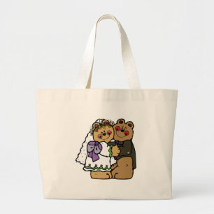 cute bride and groom teddy bear design large tote bag