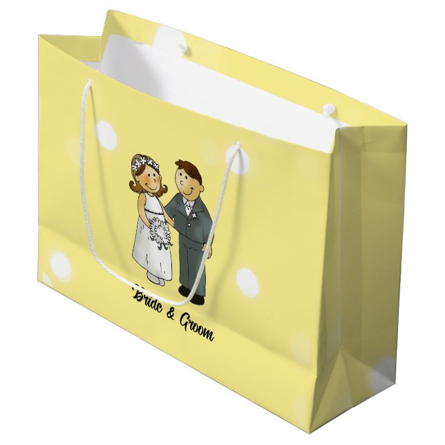 Cute Bride and Groom Wedding Celebration Large Gift Bag (Front Angled)