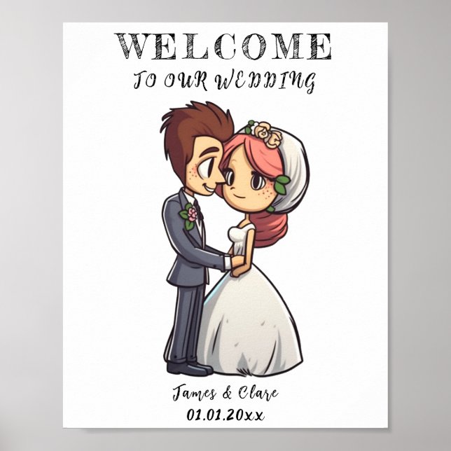  Cute Bride And Groom Wedding Poster (Front)
