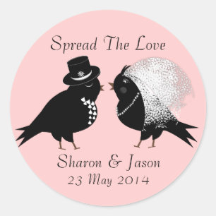 Cute Bride and Groom Whimsical Love Birds Classic Round Sticker