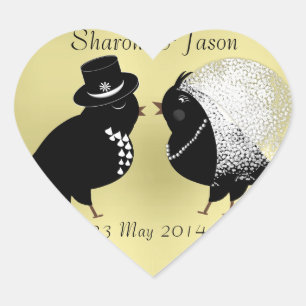 Cute Bride and Groom Whimsical Love Birds Heart Sticker