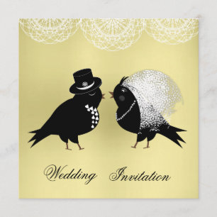 Cute Bride and Groom Whimsical Love Birds Invitation
