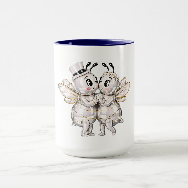 Cute Bride & Groom Bee Couple Mug (Center)