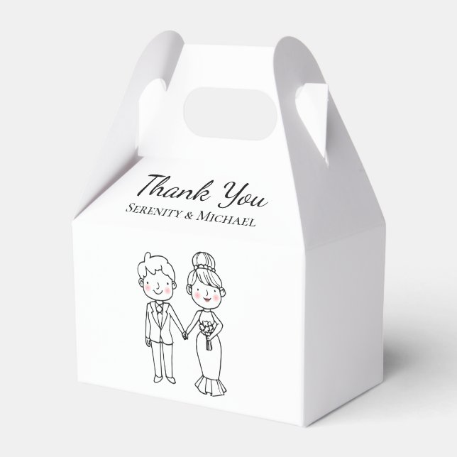 Cute Bride Groom Black White Wedding Thank You Favour Box (Front Side)