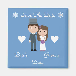Cute Bride & Groom Blue Winter Save The Date Magnet