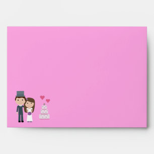 Cute Bride, Groom & Cake Pink Linen Envelopes