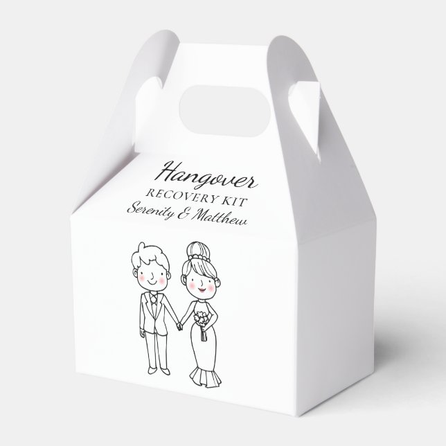 Cute Bride Groom Hangover Kit Personalised Wedding Favour Box (Front Side)