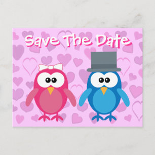 Cute Bride & Groom Owls Save The Date Wedding Announcement Postcard