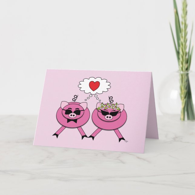 Cute Bride & Groom Pig Wedding Congrats Card (Front)
