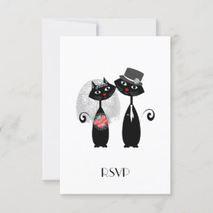 Cute Bride   Groom Wedding Cats Personalised RSVP Card