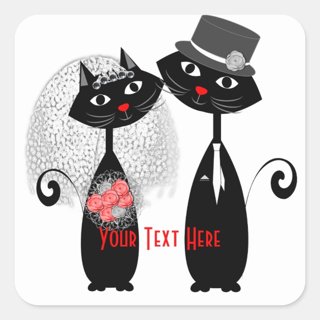 Cute Bride | Groom Wedding Cats Personalised Square Sticker (Front)