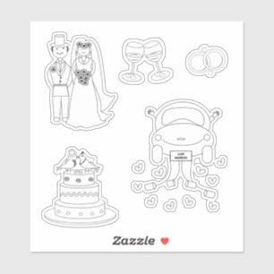 Cute Bride Groom Wedding Rings Cake Car Graphic