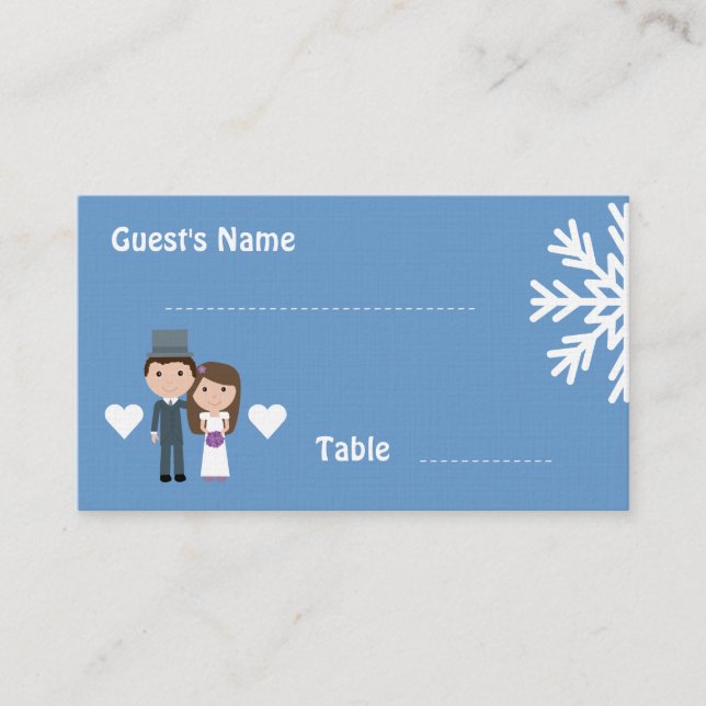 Cute Bride & Groom winter snowflake seating cards (Front)