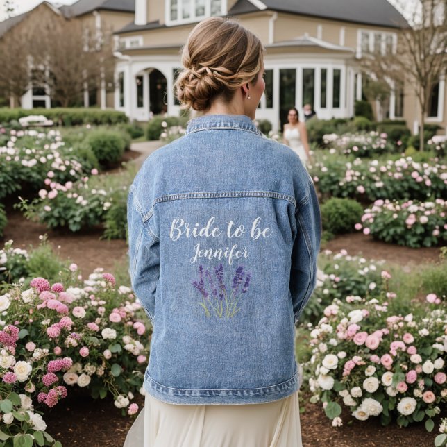 Cute Bride Lavender Floral Wedding Bachelorette  Denim Jacket (Wedding Back)