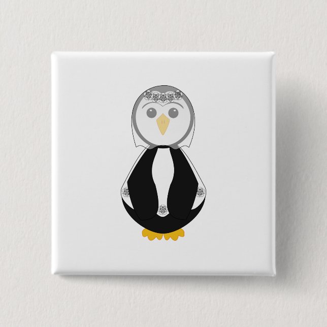 Cute Bride Penguin 15 Cm Square Badge (Front)