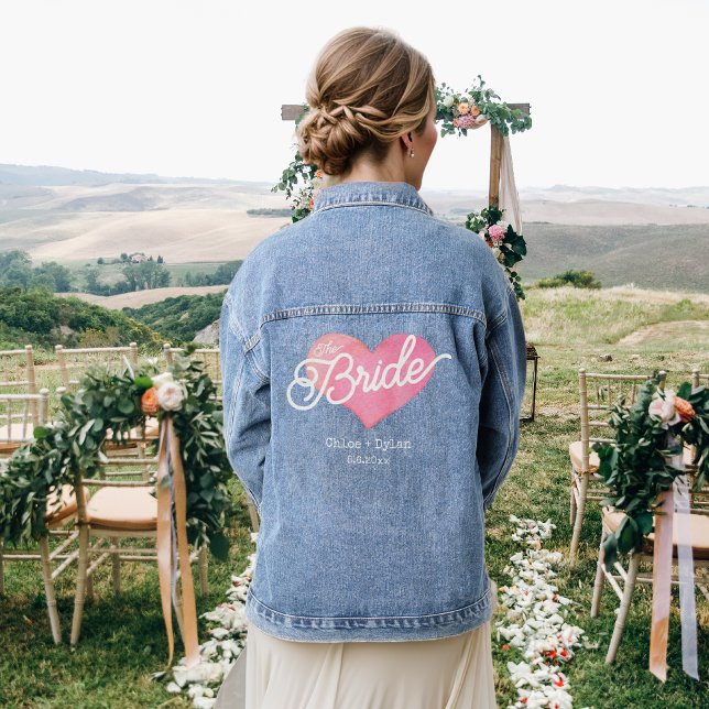 Cute Bride Script Heart Wedding Custom Denim Jacket (Creator Uploaded)