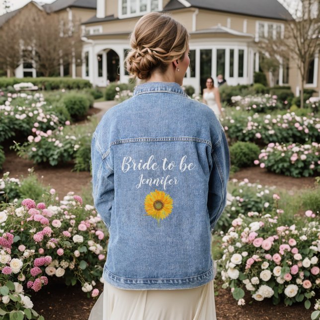 Cute Bride Sunflower Floral Wedding Bachelorette  Denim Jacket (Wedding Back)