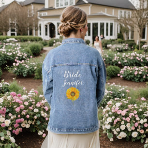 Cute Bride Sunflower Flower Wedding Bachelorette  Denim Jacket