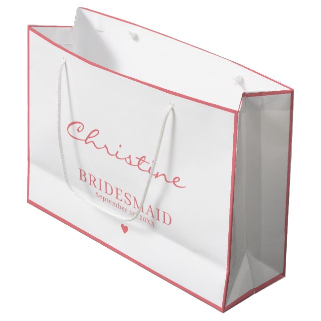 Cute Bridesmaid Wedding Thank You Pink & White Large Gift Bag (Front Angled)