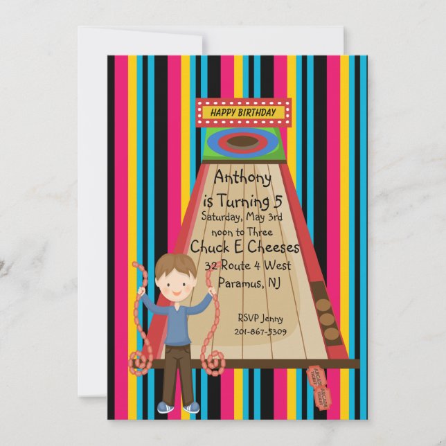 Cute, Bright, and Striped Boys Arcade Invitation (Front)
