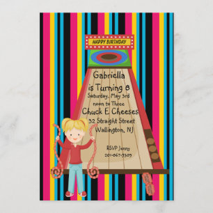 Cute, Bright, and Striped Girls Arcade Invitation
