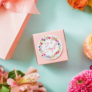 Cute bright boho bright wildflowers baby shower classic round sticker