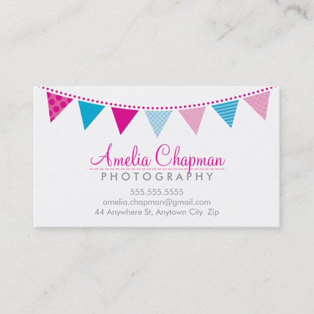 CUTE BRIGHT BUNTING bold party pink aqua blue Business Card (Front)