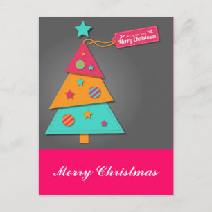 Cute bright Christmas tree modern art craft Holiday Postcard