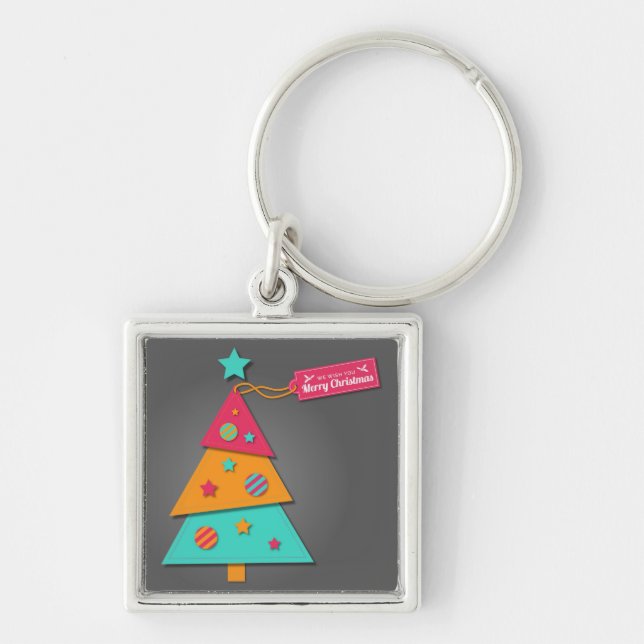 Cute bright Christmas tree modern art craft Key Ring (Front)