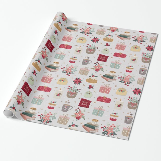 Cute Bright Christmas Wrapping Paper (Unrolled)