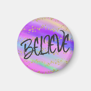 Cute Bright Colorful Believe Gold Glitter Magnet