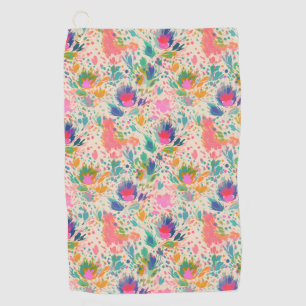 Cute Bright Colorful Messy Floral Pattern Golf Towel
