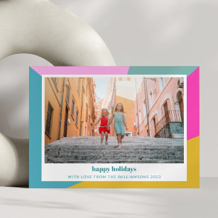 Cute Bright Colourful Geometric Unique Two Photo  Holiday Card