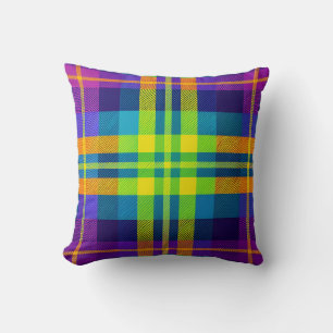 Cute Bright Colourful Green Purple Plaid Cushion
