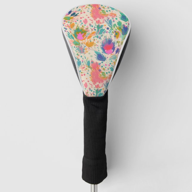 Cute Bright Colourful Messy Floral Pattern Golf Head Cover (Front)