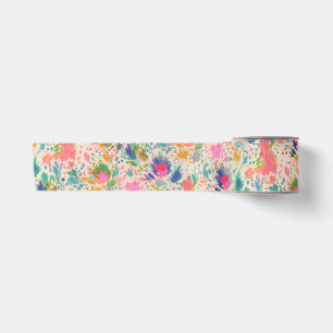 Cute Bright Colourful Messy Floral Pattern Satin Ribbon