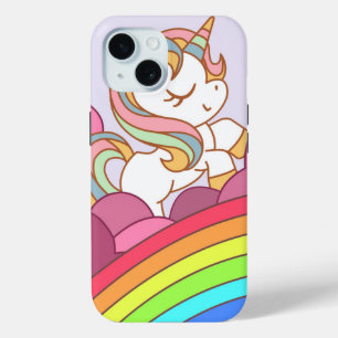 Cute Bright Colourful Unicorn and Rainbow Art iPhone 15 Case