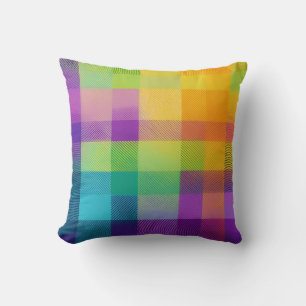 Cute Bright Colourful Yellow Blue Purple Plaid Cushion