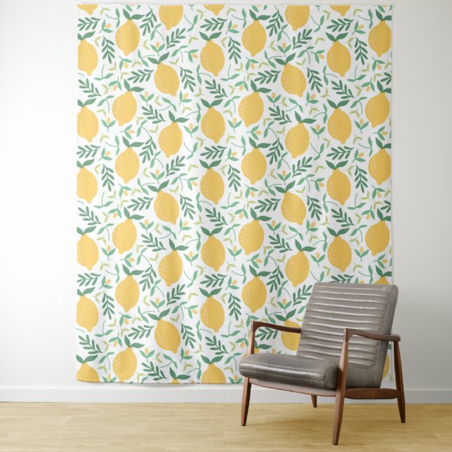 Cute & Bright Country Farm Yellow Lemon Pattern Tapestry (In Situ)