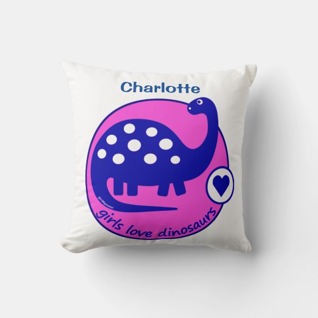 CUTE BRIGHT GIRL PINK DINOSAUR | CUSTOMIZABLE DINO CUSHION (Front)