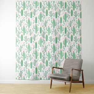 Cute Bright Green Desert Cactus Pattern Tapestry