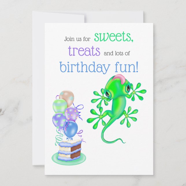 Cute Bright Green Lizard Birthday Party Invitation (Front)